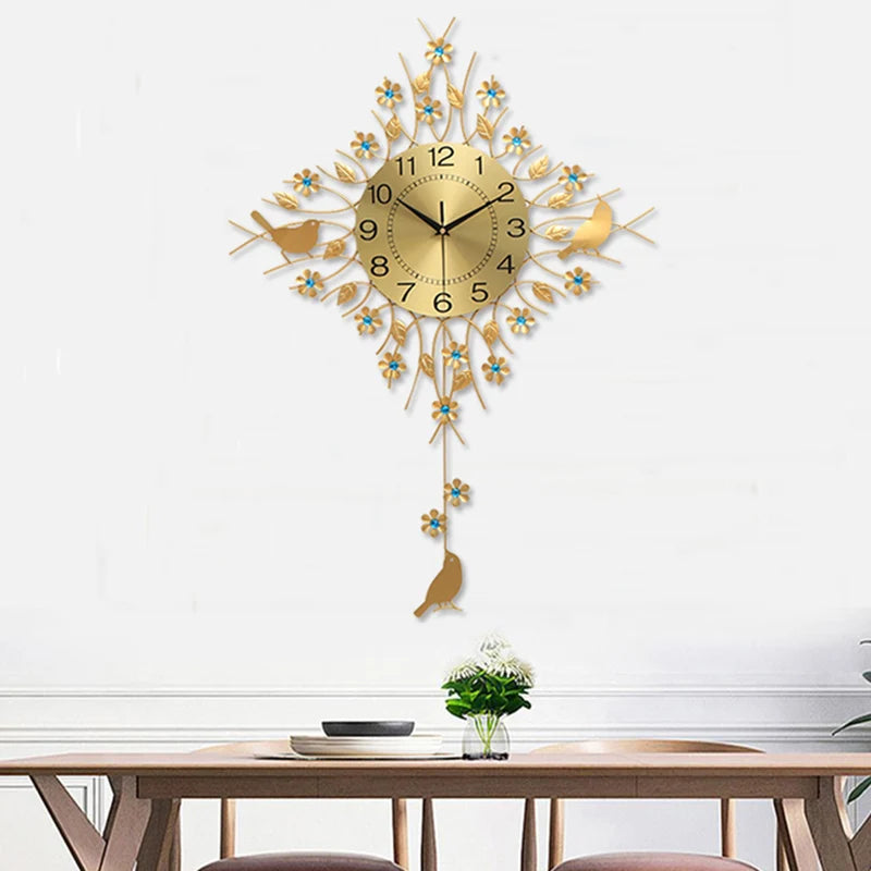 horloge murale à pendule design européen en métal unique - vue 3 sur 19