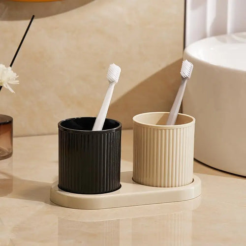 Washing Cup Toothbrush Holder Portable Couple Washing Mouth Cups, Plastic Toothbrush Cup with Tray Base, Bathroom Accessories - vue 2 sur 9