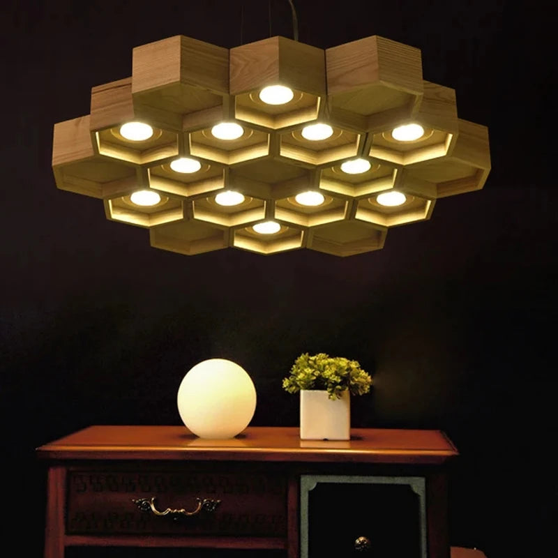 suspension en bois acrylique design nid dabeille pour intérieur
