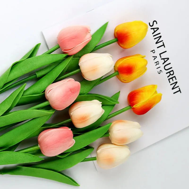 5 Bundles Vibrant Real Touch Artificial Tulips -Faux Flowers - &Home Accent - Weddings,Mother's Day,Valentine's Day - vue 4 sur 10