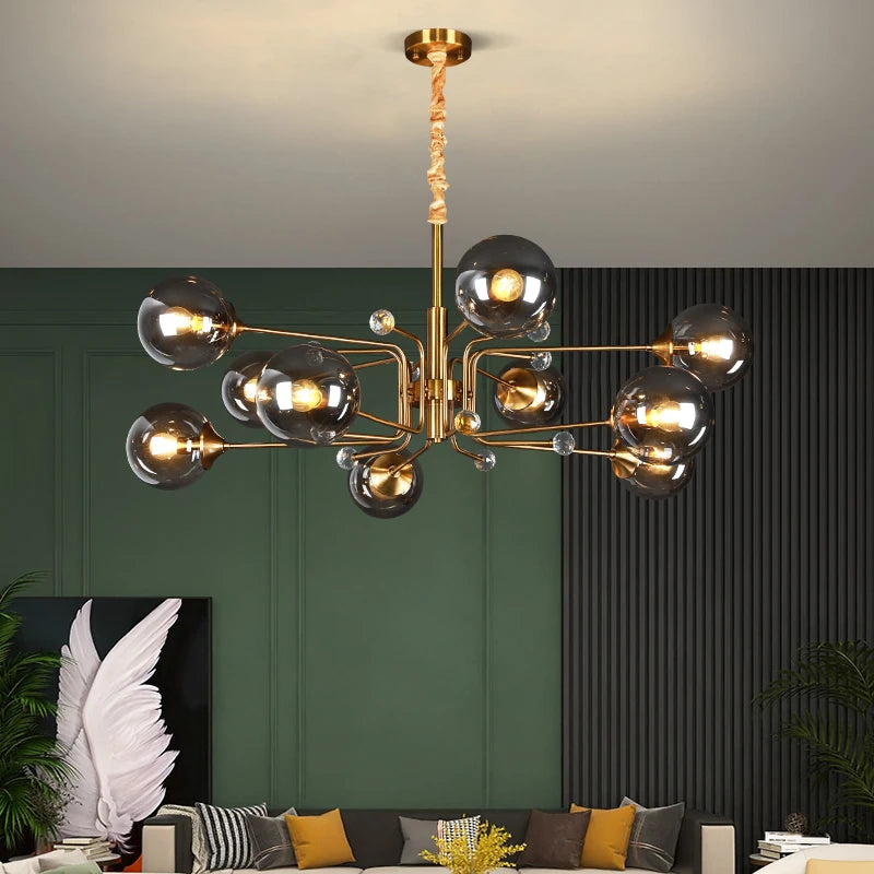 lustre led moderne 10 globes - vue 3 sur 18