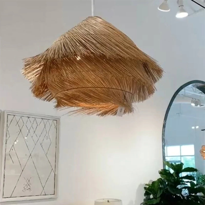 lustre en rotin tressé style wabi sabi pour intérieur - vue 6 sur 9