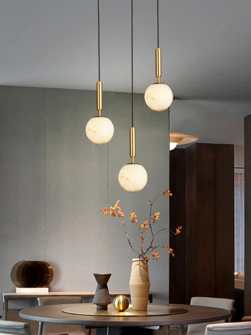 lustre tout en cuivre minimaliste et créatif rond en marbre - vue 3 sur 9