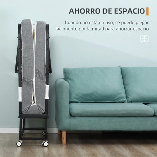 HOMCOM folding bed 200x80x42,5 cm with single mattress wheels living room office - vue 4 sur 6