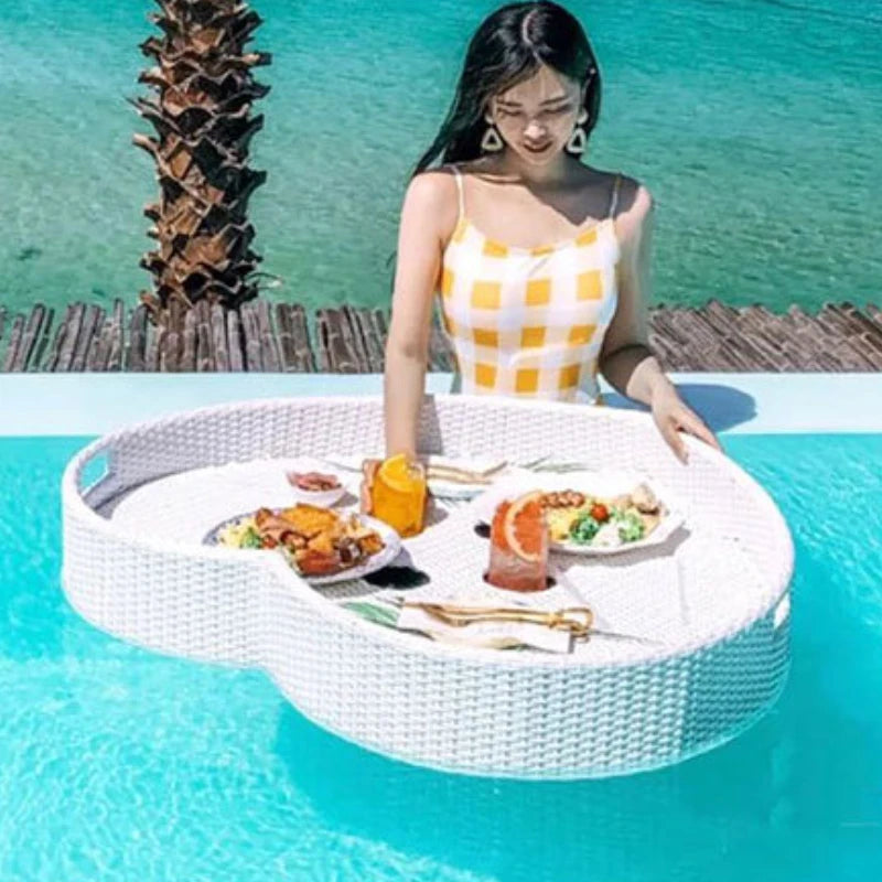 plateau en rotin nordique pour fruits et boissons de piscine - vue 3 sur 22