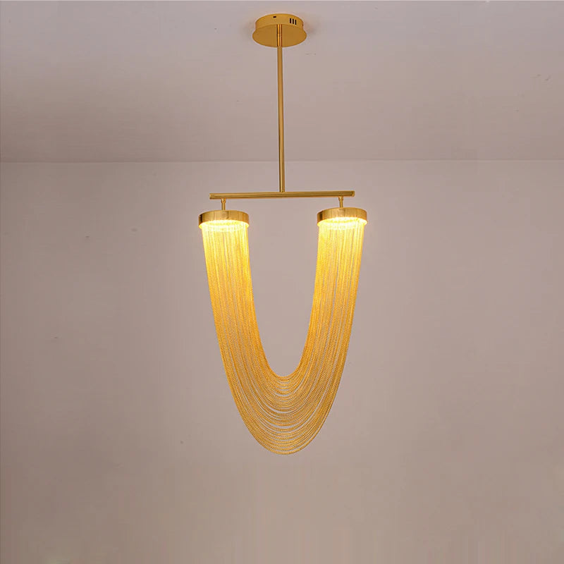lustre art déco led dimmable en aluminium doré design élégant moderne - vue 6 sur 21