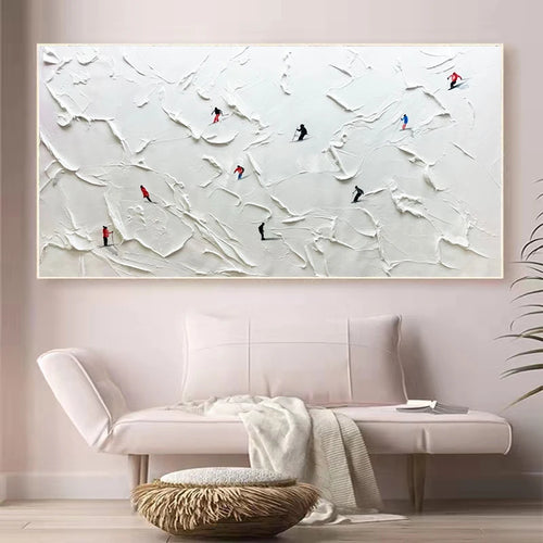 Custom Hand-painted Oil Painting Skiing, White Snow Scene, Living Room Decorative Painting Abstract Knife Painting Thick Texture - vue 5 sur 8