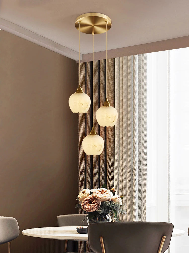 Nordic marble and copper pendant light minimalist design - vue 3 sur 9