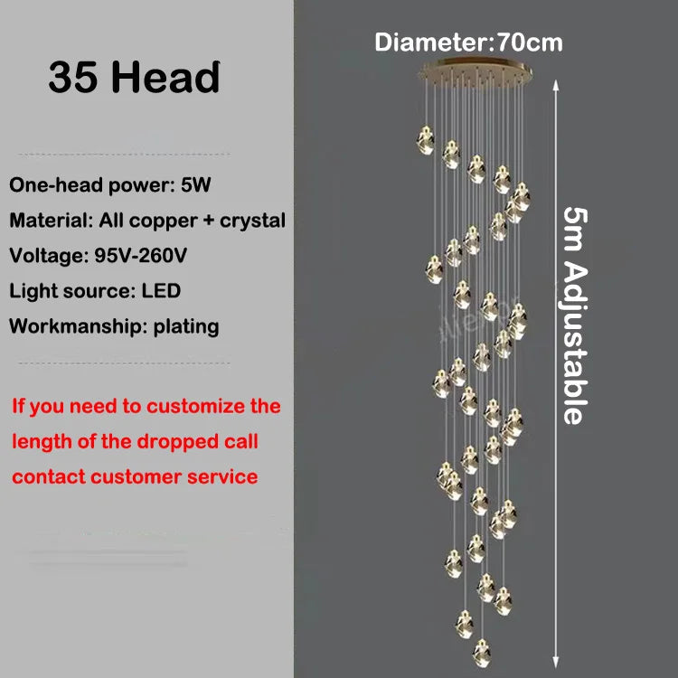 lustre en cristal led design en cuivre moderne et élégant - vue 16 sur 16
