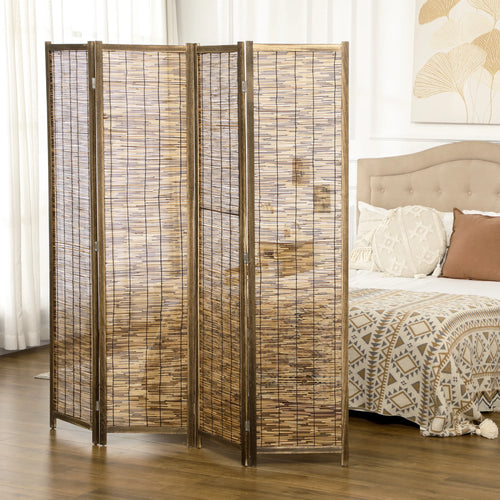 HOMCOM 4 panel folding wooden and Reed 160x1.8x170 cm Natural - vue 3 sur 7