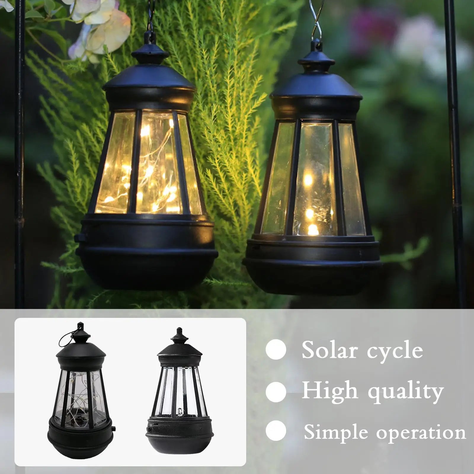 lampes solaires étanches lanternes suspendues pour jardin extérieur décorations - vue 9 sur 8