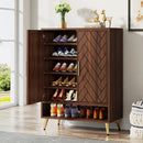 Tribesigns 6-Tier Shoe Cabinet with Doors, Walnut Wooden Shoe Storage Cabinet with Adjustable Shelves for Entryway