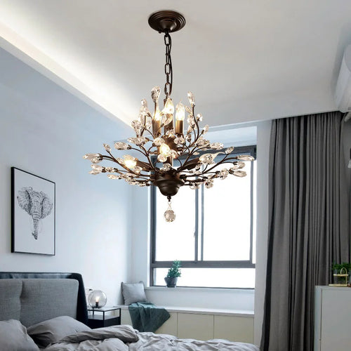Vintage bougie suspension nordique LED lustre en cristal pour salon chambre cuisine Villa hôtel Hall luminaire - vue 2 sur 17