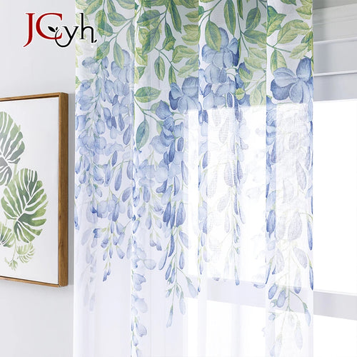 Voilage tulle transparent motif floral moderne pour fenêtre - vue 4 sur 7