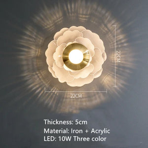 Decorative gold metal flower LED wall light