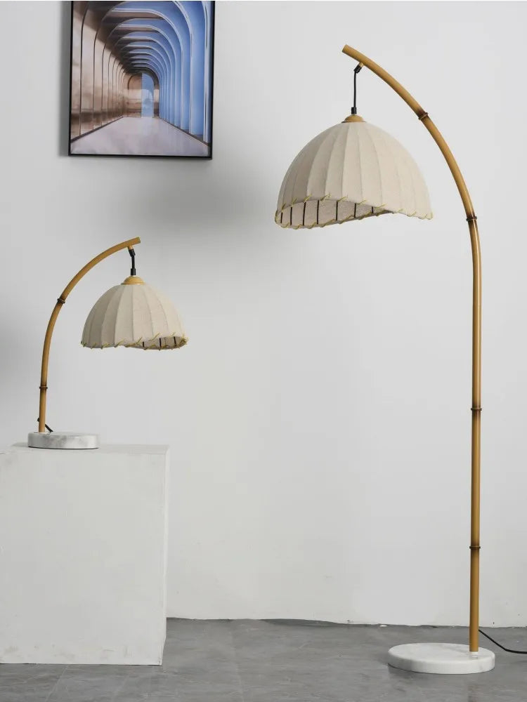 Lampadaire à abat-jours suspenduen toile nuances LED nordique bambou - vue 9 sur 8