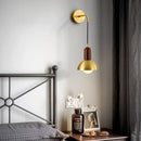 Minimalist Japanese style chandelier in black walnut with brass wall light
