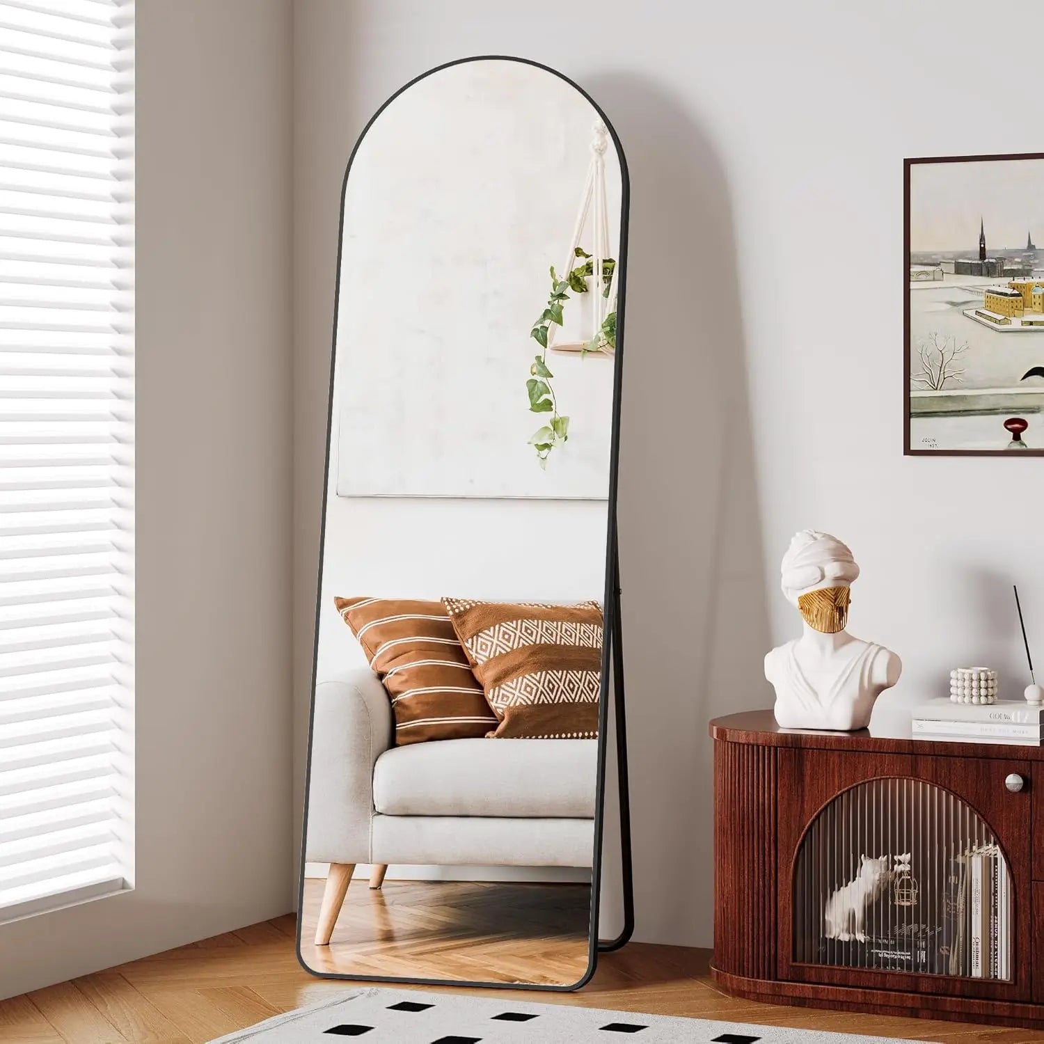 Full Length Mirror Standing Hanging or Leaning Against Wall Large Bedroom Floor Mirror Dressing, Aluminum Alloy Frame 162cm