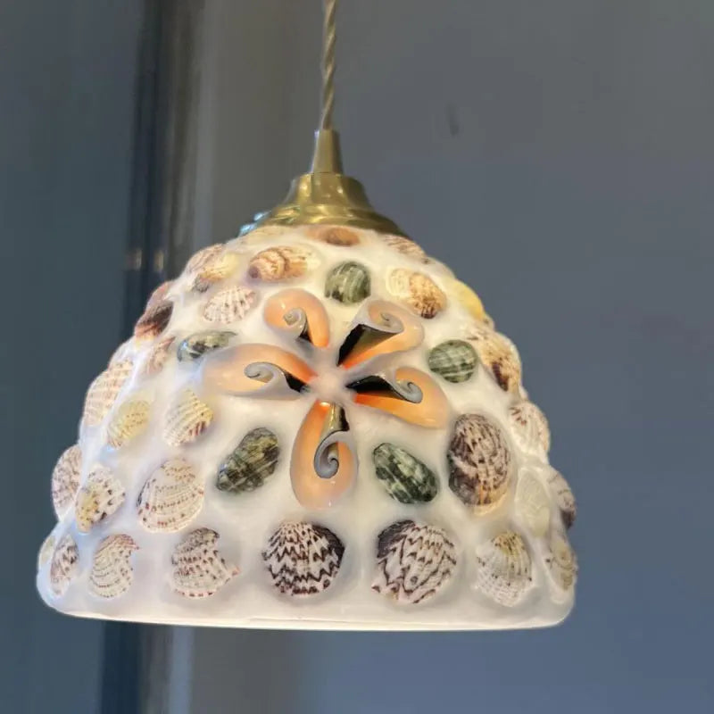 Suspension tiffany méditerranéen en verre coquille led - vue 6 sur 12