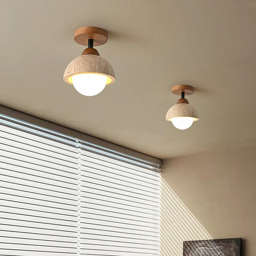 plafonnier décoratif led style wabi sabi japonais en calcaire - vue 3 sur 6