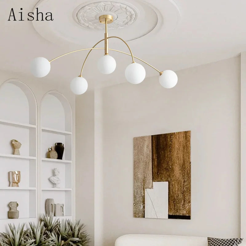 Minimalist Nordic pendant light with 5 decorative glass shades - vue 3 sur 8