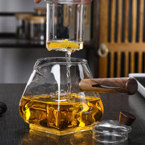 Theiere verre borosilicate poignée bois résistante chaleur