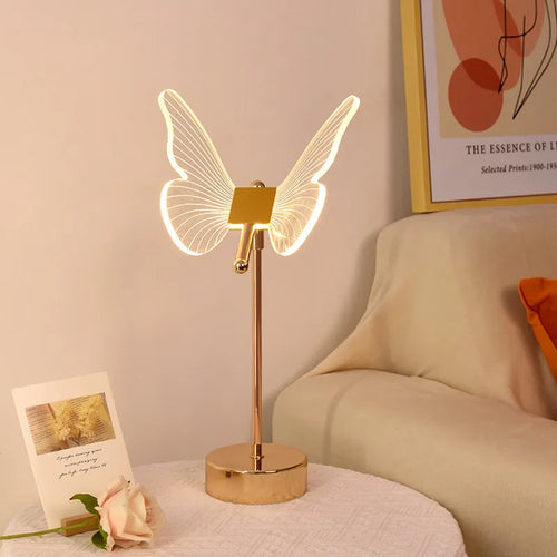 Lampe de table rétro or acrylique papillon LED lampe de bureau hôtel villa art décor LED lampe de table salon chevet LED veilleuses - vue 2 sur 14