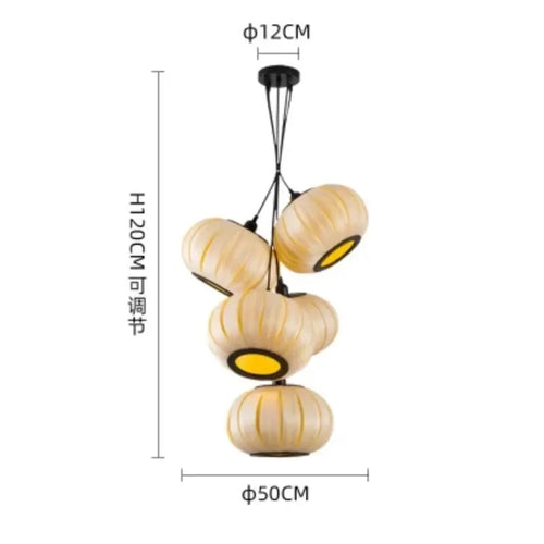 Vintage Chinese style bamboo and wood pendant LED light for bedroom, living room or dining table - vue 15 sur 19