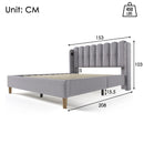 Cushion Bed Double with USB Type C Charging, Slatted Frame, Upholstered, Gray, 140x200 cm, Youth/Guest Room, Linen
