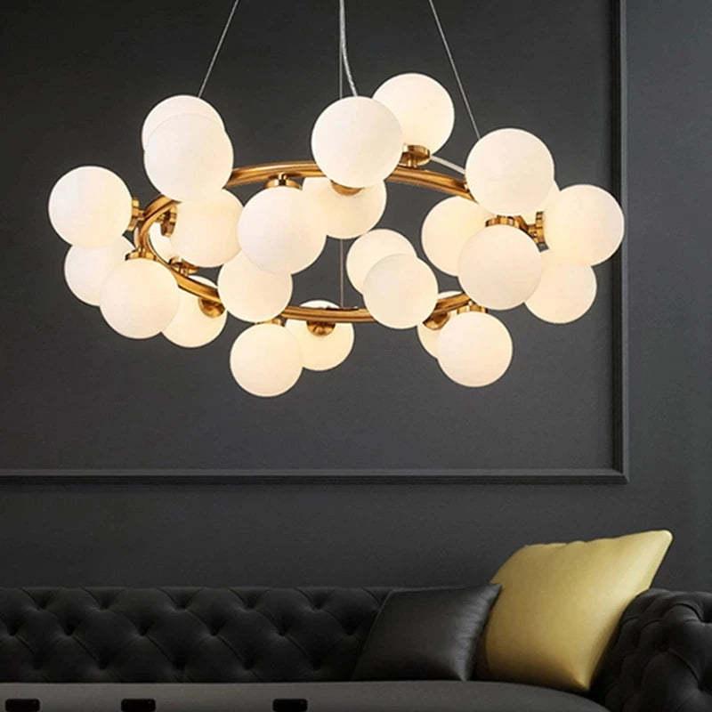Nordique LED ronde lustre boule de verre or noir suspension lampe restaurant cuisine salon anneau décor à la maison luminaires