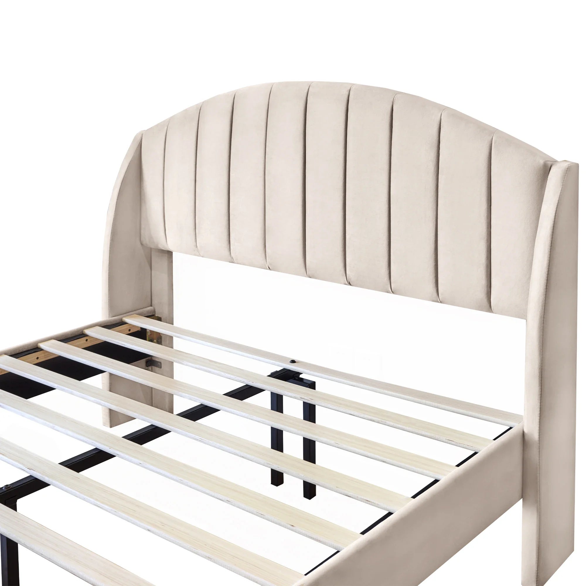 VSOGA Upholstered Bed 140*190 With Slatted Base And Headboard Teen Bed Single Bed Velvet, Beige - vue 5 sur 7
