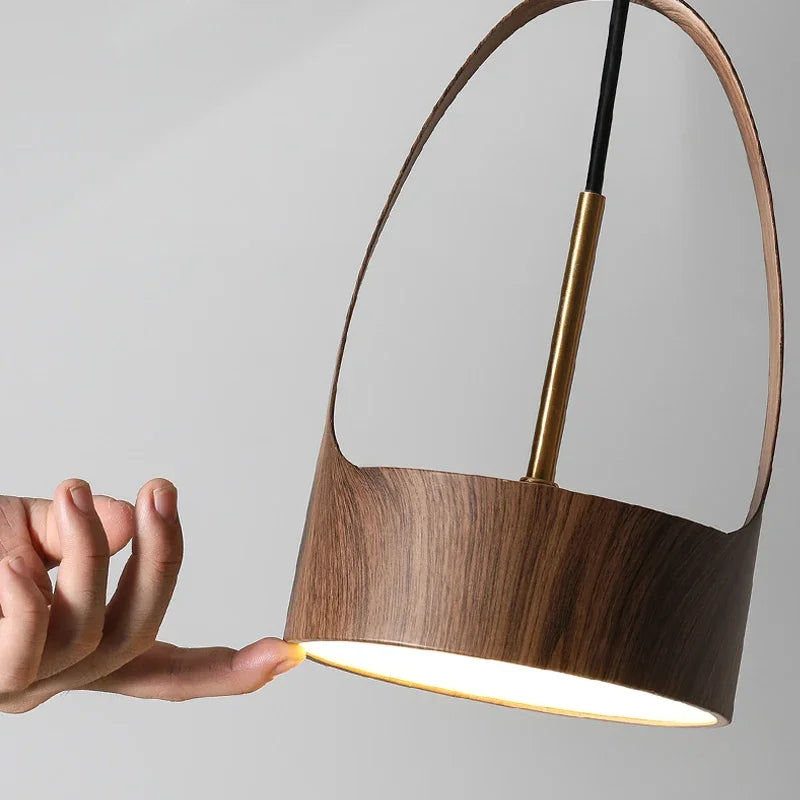lustre moderne imitation grain de bois style nordique led suspension - vue 7 sur 8