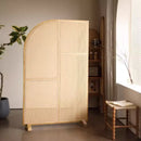 Japanese-style solid wood rattan screen partition is opposite the door to the home, living room entrance is blocked, and mobile
