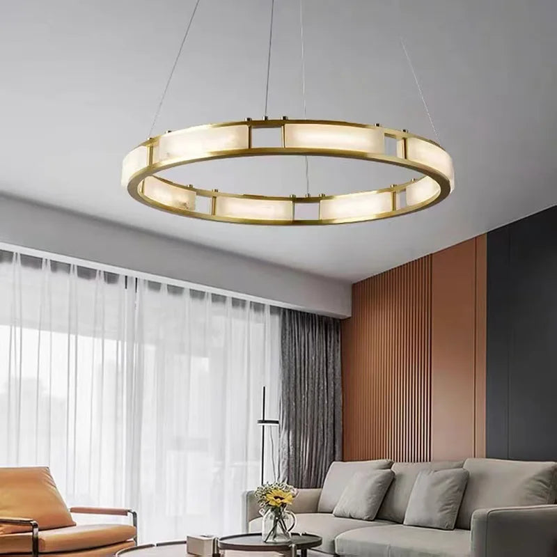 lustre rond en marbre led post-moderne à intensité réglable - vue 7 sur 10