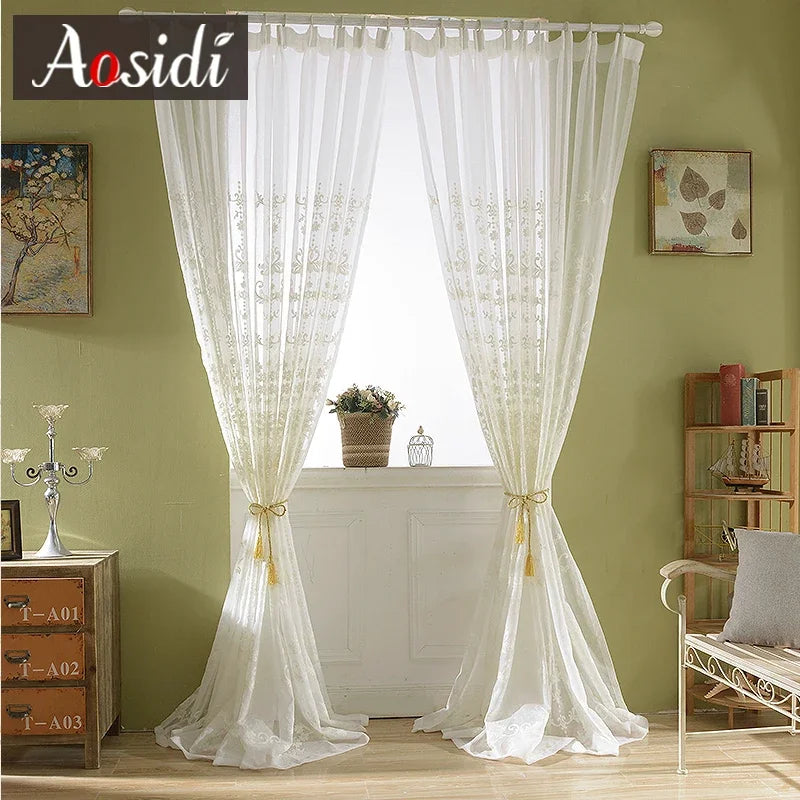 Voilage tulle brodé floral style europe salon chambre - vue 4 sur 7
