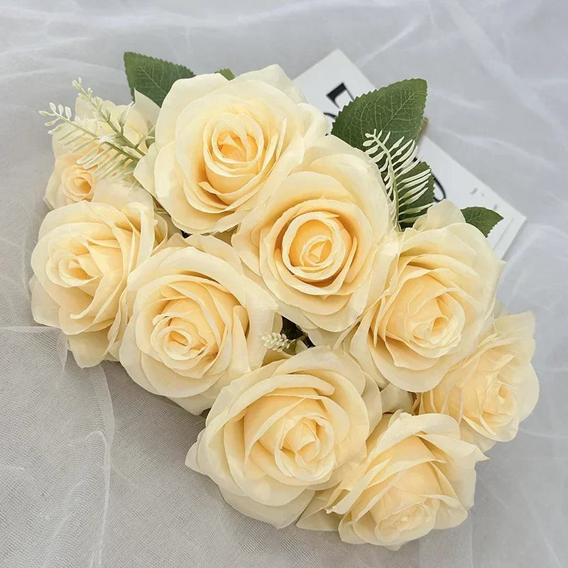 bouquet de roses artificielles en soie pour décoration de mariage