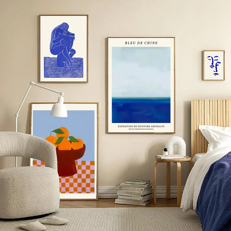 art mural abstrait géométrique visage courbe fille colombe décor nordique