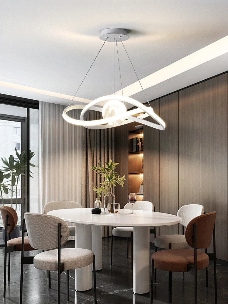lustre nordique led lune lampe suspendue éclairage intérieur décoratif - vue 6 sur 6