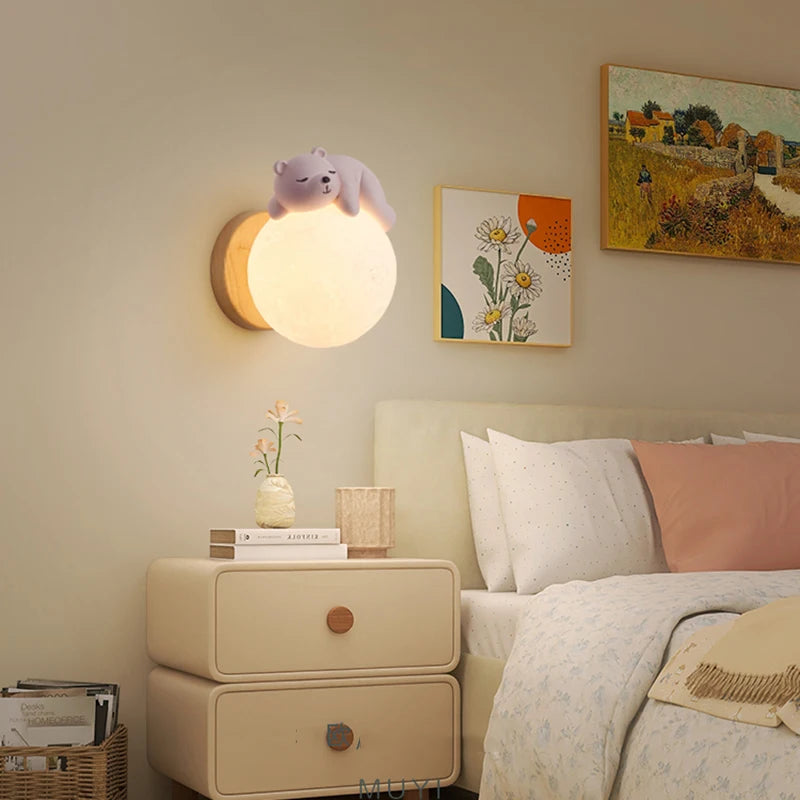 applique murale ours lune chambre chevet lapin astronaute animal garçon fille bébé veilleuses