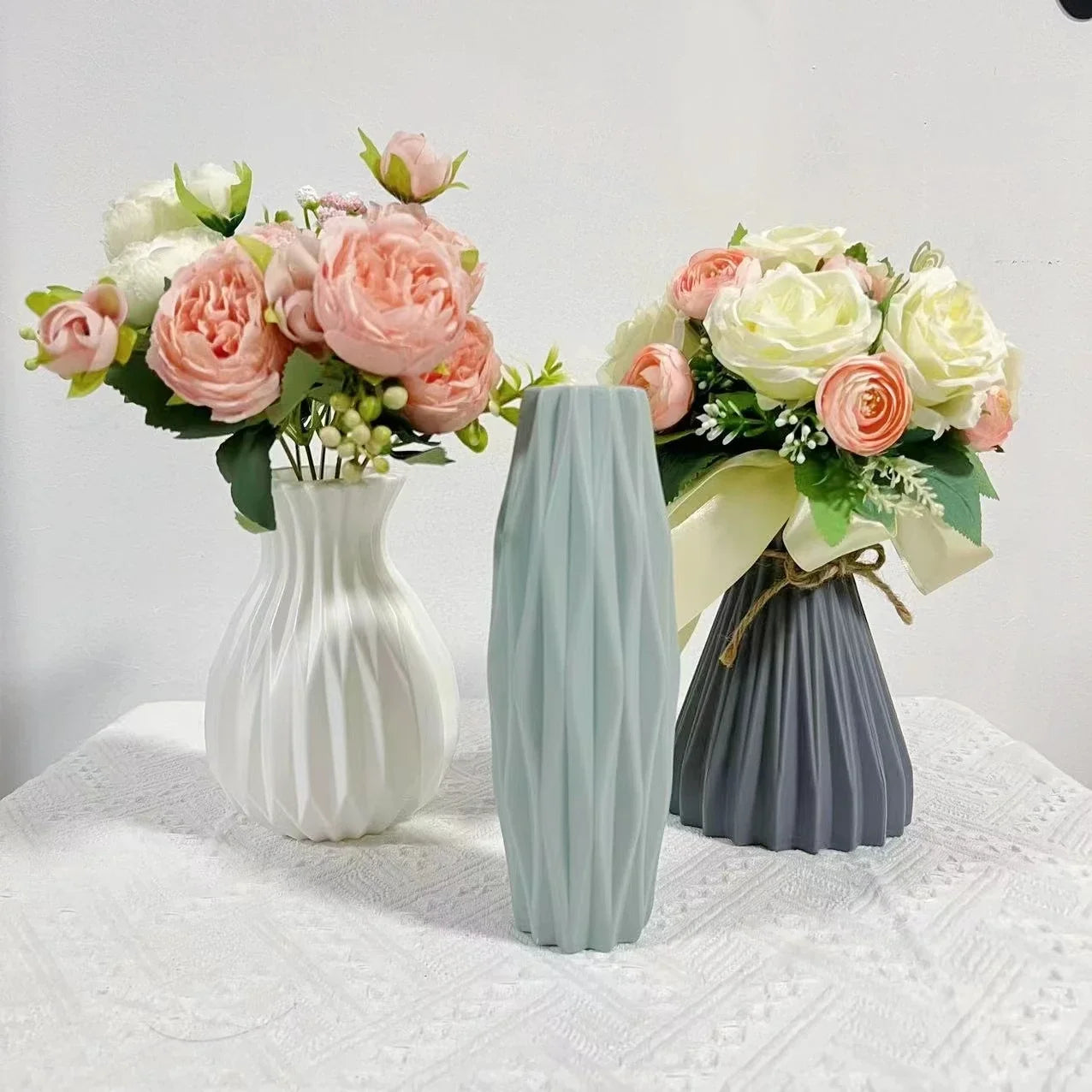 vase à fleurs en plastique style céramique décoration nordique pour maison - vue 5 sur 7