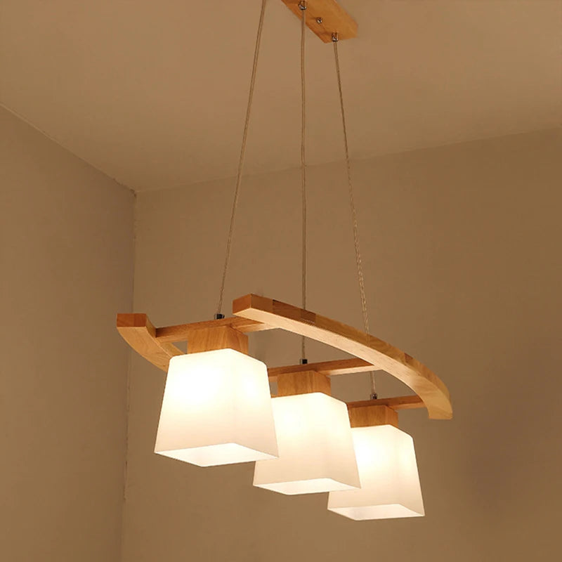 lustre en bois créatif suspendu trois têtes pour restaurant café - vue 4 sur 7