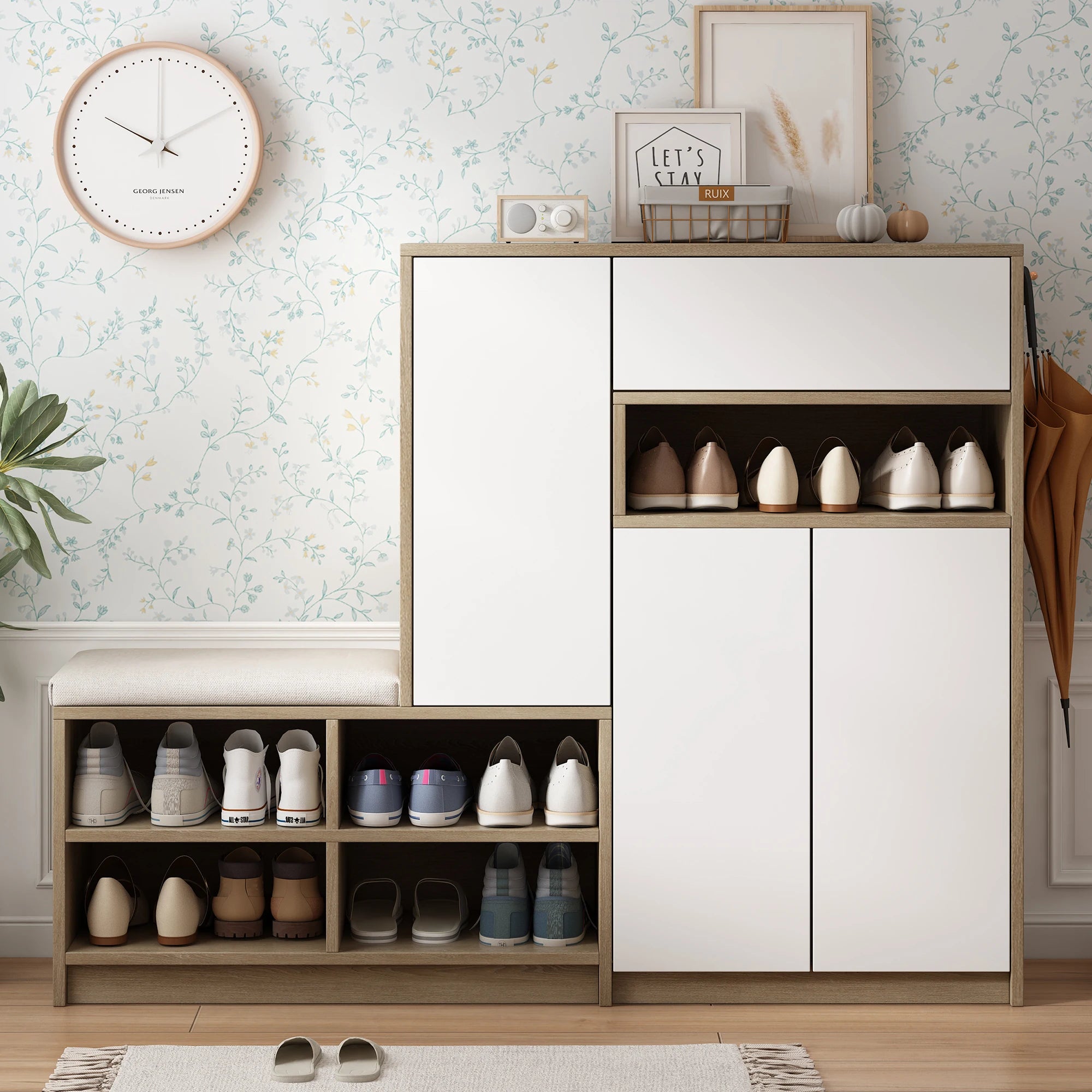 Shoe storage bench &amp; shoe cabinet, multi-functional shoe rack with padded seat, versatile shoe storage