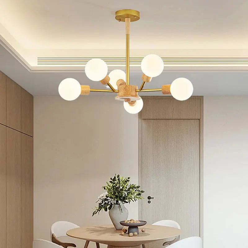 lustre à led en bois nordique pour décoration intérieure moderne - vue 4 sur 9