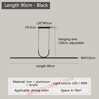 lustre simple noir/blanc long tube à LED