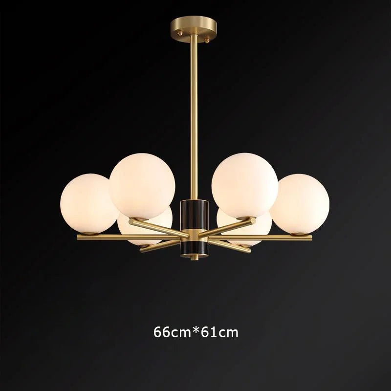 suspension nordique luxe en cuivre doré avec boules de verre blanches - vue 8 sur 12