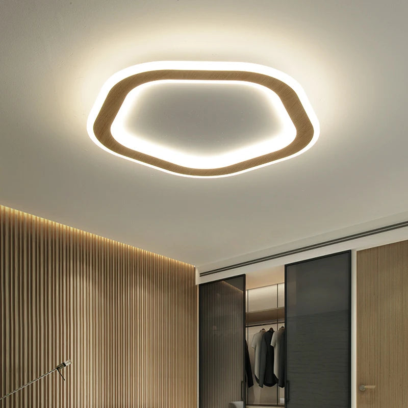 plafonnier led ultra-mince en bois massif style nordique moderne - vue 5 sur 12