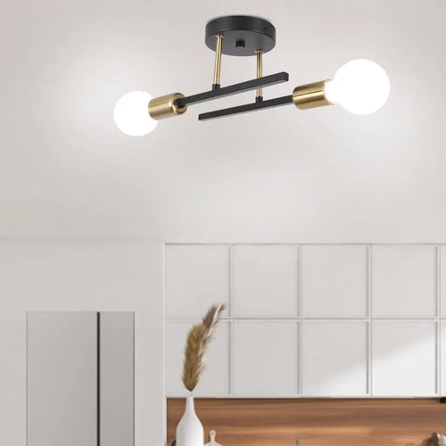 plafonnier rétro en fer forgé LED noir et or E27 lumière salon barre décoration moderne luminaire maison - vue 3 sur 19