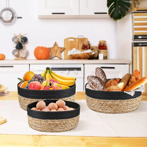 3 Size Woven Storage Basket, Organize Straw Cosmetics Storage Basket, Snack Food Storage Table Basket Made of Cattail Material - vue 6 sur 7