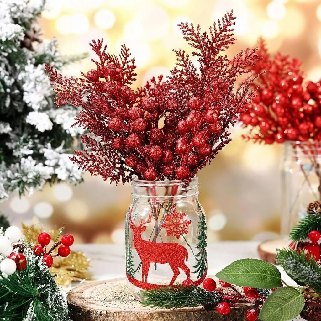 lot de 5 décorations de noël paillettes fleurs artificielles pour nouvel an 2025 - vue 5 sur 13