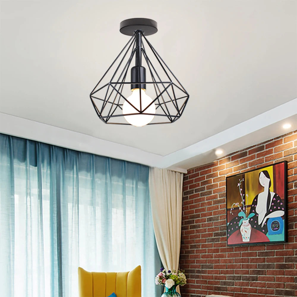 plafonnier industriel rétro led cage métal vintage luminaire - vue 6 sur 12